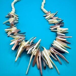 Natural Shell in Ivory, Blue, Lavender and Baroque Freshwater Pearl Necklace